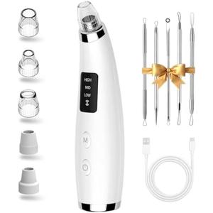 Facial Pore Blackhead Remover Vacuum - Fore Cleaner and Blackhead Extractor with 3 Adjustable Suction Levels - 5 Probes - Pore Vacuum Kit for Women&Men (White)