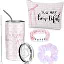 Sieral 4 Pcs Bow Gifts for Women Pink Preppy Birthday Gifts for Women Pink Bow Makeup Bag You Are Bowtiful Tumbler 14oz Beaded Bracelet Scrunchies Coquette Trendy Stuff Paraprofessional Appreciation