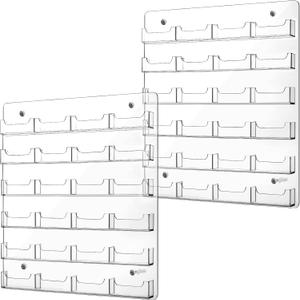 Lincia 2 Pieces Acrylic Business Card Holder Wall Mount Clear Sticker Display Rack Multiple Clear Acrylic Card Organizer Sticker Display Stand Pre Drilled Index Card Storage (24 Pockets) (4540 cm)