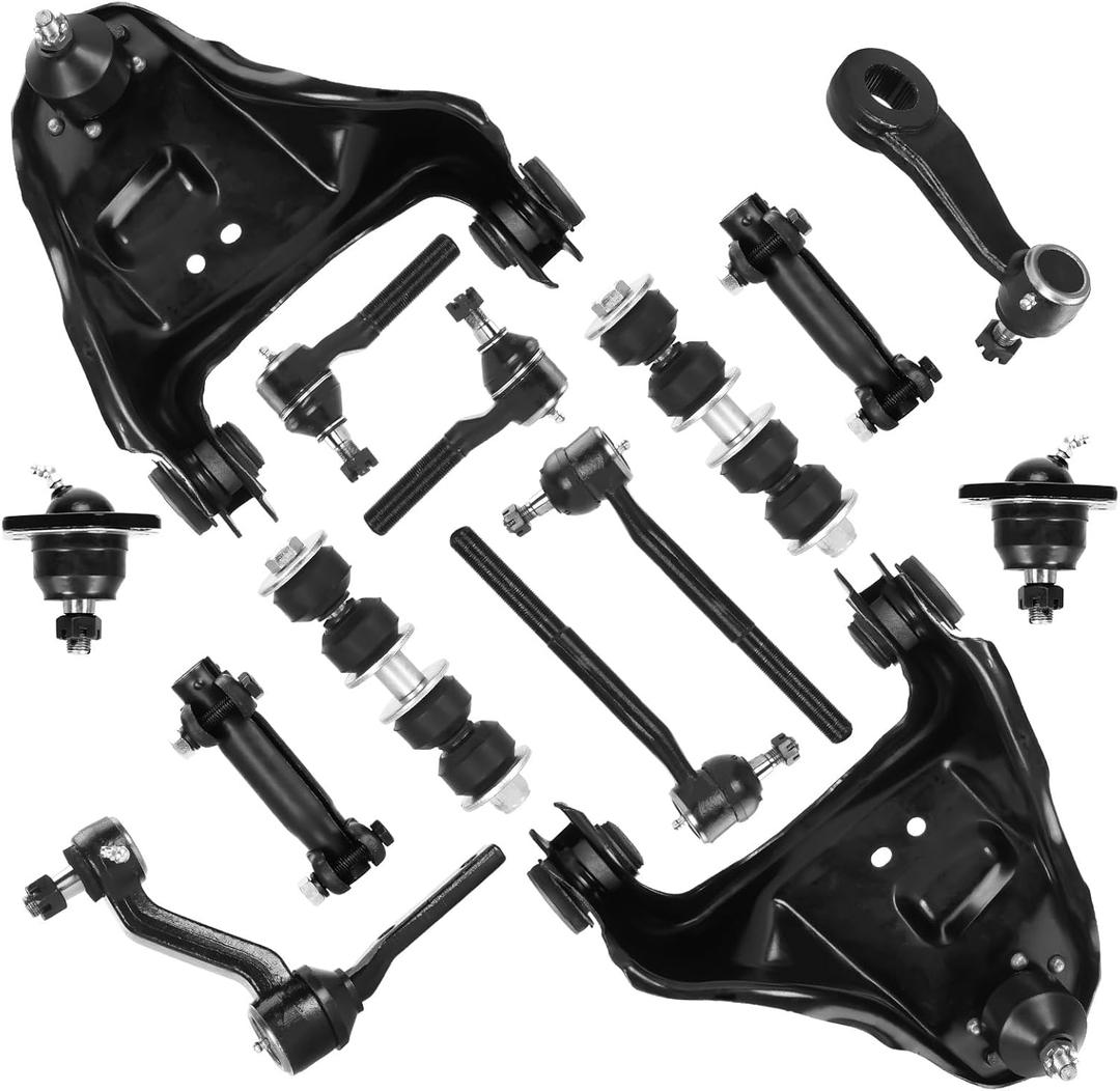 4WD Front Upper Control Arms w/Ball Joints for Chevy Blazer 98-05, GMC Sonoma 98-04, Jimmy 98-01, Oldsmobile Bravada 99-01, Sway Bars + Tie Rods Suspension Kit K640176 K90355 K90357 K90715 14PCS