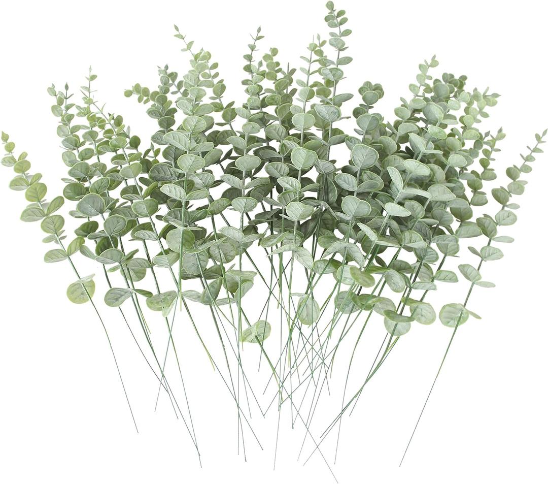 36pcs Artificial Eucalyptus Leaves Stems Real Grey Green Touch Leaf Branches for Home Office Flowers Bouquet Centerpiece Wedding Decoration