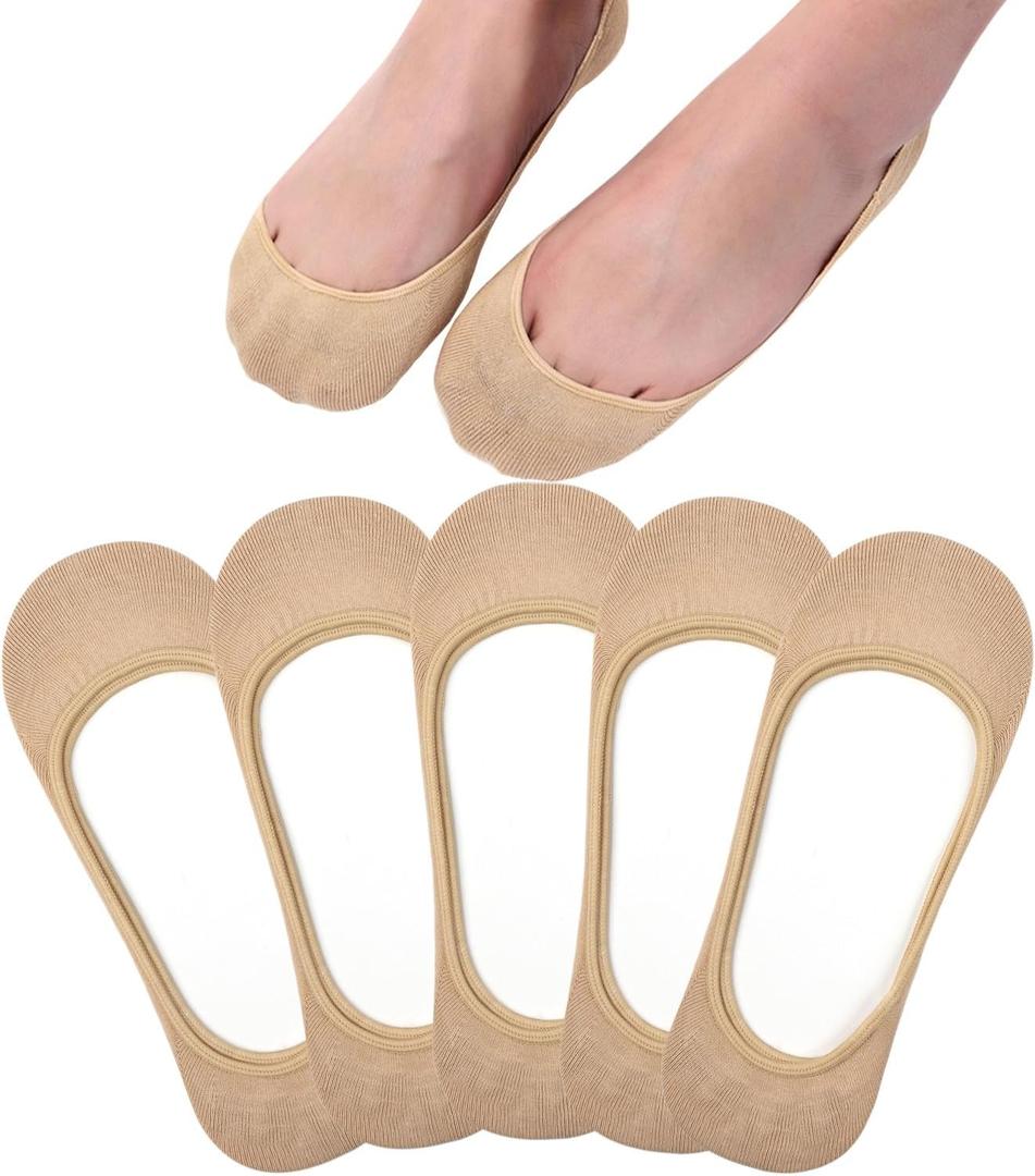 Toes Home No Show Socks Womens, Ultra Low Cut Liners Non Slip Footies for Flats Hidden Invisible Boat Summer 3 to 8 Pairs (9-11, 5 Pairs (Nude))