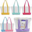 Mini Canvas Tote Bag with Pockets, 12oz Cotton Small Tote Bag with Zipper Reusable Grocery Shopping Bags for DIY