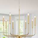 LASENCHOO Gold Chandelier Light Fixture, 8 Lights Modern Farmhouse Chandelier for Dining Room Light Fixture, Candle Pendant Light Fixtures Ceiling Hanging for Kitchen Living Room Bedrooms Entryway