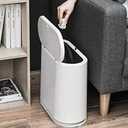 AIFUSI Trash Can, 10 Liter / 2.4 Gallon Plastic Slim Garbage Container Bin with Press Top Lid, White Waste Basket for Kitchen, Bathroom, Living Room, Office, Narrow Place(Ivory White