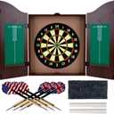 Dart Board Cabinet Set with 18-inch Dartboard, 6 Steel-Tip Darts, and Chalkboard Scoring for Game Rooms, Man Caves, and Home Bars by Trademark Games