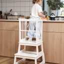 Kids Kitchen Step Stool, Ideal Toddler Learning Standing Tower, 2025 New Upgrade with an Anti-tip Structure and Anti-Drop Safety Bar, More Stable and Safer - White