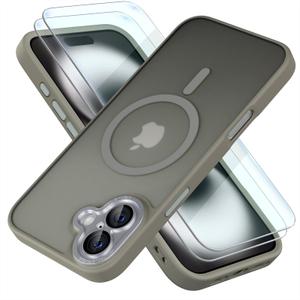 Misea Magnetic for iPhone 16 Plus Case Compatible with MagSafe [Military Grade Drop Protection] Full Camera Lens Protector Translucent Matte Phone Case for Women Girls 6.7 inch, Gray