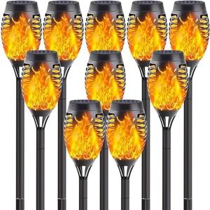 SANJICHA 10 Pack Solar Lights Outdoor, Mini Solar Torch Lights with Flickering Flame for Garden Decor, Waterproof Solar Powered Outdoor Light Flame Torches for Pathway Patio Yard Porch Outside Decor