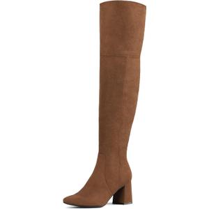 DREAM PAIRS Womens Thigh High Over the Knee Fashion Chunky Heel Long Boots (11, Brown/Suede)