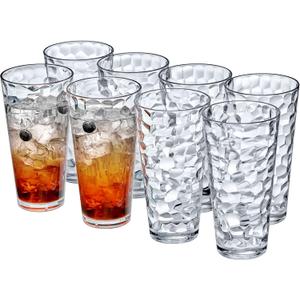 Amazing Abby - Iceberg - 24-Ounce Plastic Tumblers (Set of 8), Plastic Drinking Glasses, All-Clear High-Balls, Reusable Cups, Stackable, BPA-Free, Shatter-Proof, Dishwasher-Safe