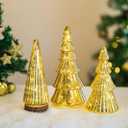 Hewory Mercury Glass Christmas Tree: Set of 3 Gold Table Top Christmas Ornaments Trees with LED Lights, Christmas Centerpiece Table Decorations Indoor for Dining Fireplace Mantel Winter Holiday Decor