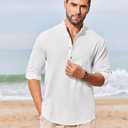 COOFANDY Men's Casual Henley Shirts Long Sleeve Band Collar Lightweight Beach Shirts Summer T-Shirts (White, S)