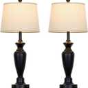 30" Tall Table Lamps Set of 2, Touch Control Bedside Lamp with USB A+C Ports and AC Outlet, 3-Way Dimmable Modern Metal Nightstand Lamp for Bedroom Living Room, 2 LED Bulbs Included, Black