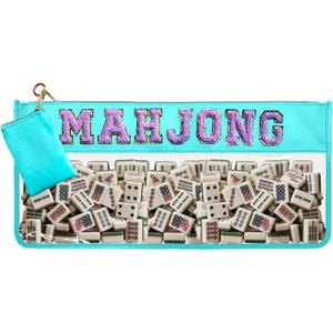 SAC SMARTEN ARTS American Mahjong Tile Bag with Accessory Pouch Clear Waterproof Empty Mahjong Bag Mah Jong Storage Bag for American Mahjong Set Gifts for Women Mah Jong Lover Gift 20.9 x 9.45 (Blue Purple)