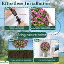 Faux Outdoor Plants - 18" Wide Set of 2 Artificial Boxwood Plants Outdoor, UV Resistant Artificial Topairy Ball Trees with Spike for Outdoor Decor (Purple Mum)