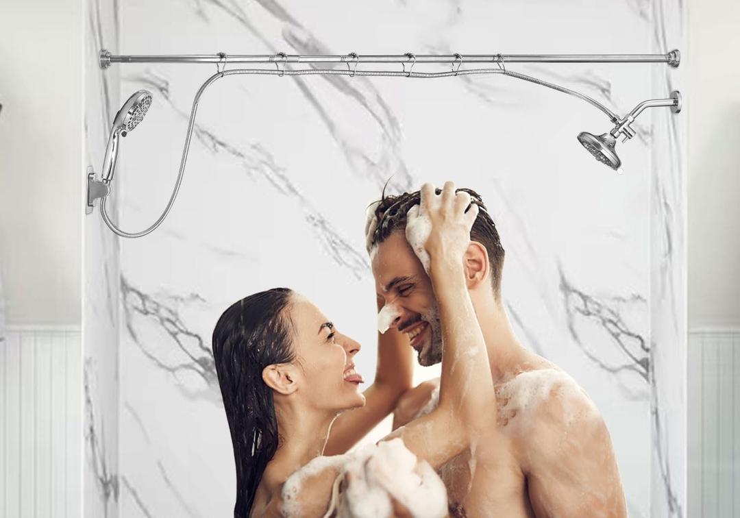 Double Shower Head for Couple, High Pressure High Pressure Dual Showerhead Combo, Adjustable Height Shower Rod with Hook, 10-Setting Handheld Shower Head, 9-Setting Handheld Shower Head, Chrome
