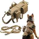 Tactical Dog Vest Harness Heavy Duty Dog Harness with 3 MOLLE Bags&1 Bungee Leash (XL:Harness neck 12.2"~20", chest 22"~39", Khaki)