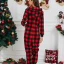 U2SKIIN Couple Onesie Pajama Sets, Hooded Zipper Christmas Matching Plaid Pjs Set for Men and Women Soft Warm Jumpsuit (Red, S)