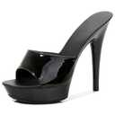 QEOSNBX Women Fish Mouth Sky High Heel Platform Sexy Party Slides Round Open Toe Slip On High Heeled Backless Prom Sandals Fashion Stiletto Dress Bridal Evening Shoes Black,37