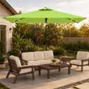 Patio Kingdom 6.5 x 10ft Rectangular Patio Umbrella with Solar Lights, 16 LED Lighted Market Umbrella with Push-Button Tilt and Crank, 6 Sturdy Iron Ribs for Garden, Deck, Pool, Apple Green