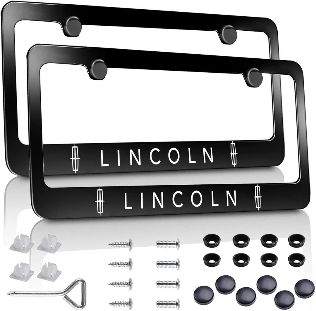 2 Pcs Fit US Car Lincoln License Plate Frame, Applicable to Standard US Premium Aluminum Alloy License Plate Cover, Accessories Included