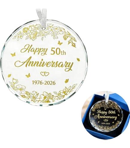 50th Wedding Anniversary Ornament,  Anniversary Wedding Gift, Years As Mr. & Mrs. Gift for  Years Couple Husband Wife Married Parents Grandparents Friends 2025 - Glass Ornament 3"