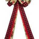Extra Large Christmas Buffalo Plaid Wreath Bow for Front Door Decor, Wall, Fence, Tree Topper, Christmas Party Decoration Supplies