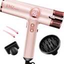 FMZ Professional Hair Blow Dryer with Smart Display, 1875W High Speed BLDC Motor for Fast Drying, Portable Mini Lightweight Quiet, Pink Curly Ionic Diffuser HairDryer for Women Girls Teen Salon Travel