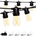 Outdoor String Lights, 104ft Low Voltage Patio Decorative Lights, 32 Led Shatterproof Bulbs Warm White Light String for Outside, Waterproof Hanging String Lights for Porch, Balcony, Caf, Bar (Black)