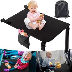 Toddler Airplane Bed, Portable Kids Airplane Seat Extender, Airplane Travel Essentials for Toddlers, Comfortable Footrest for Kids, Must-Have Toddler Travel Bed for Flights (Black)