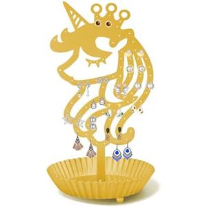 WOXBITA Unicorn Earring Holder Organizer Decor Stud Earrings Tree 81 Holes,Jewelry Earring Display,Metal Earring Storage Stand with Tray Gift (Gold)