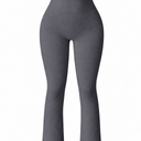 OQQ Women's 1 Piece Yoga Pants Ribbed Seamless Workout High Waist Bell Bottoms Flare Leggings (Medium, Dark Grey)