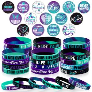 Blosssound 96 Pcs Ribbon Awareness Accessories Includes Bracelets Keychains Bookmarks Bags Ribbon Awareness Items for Charity Fundraiser Motivational Supplies (Suicide Prevention)