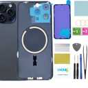 15 Pro Max Back Glass Replacement for iPhone 15 Pro Max Rear Back Cover Glass Waterproof and Camera Lens+Professional Repair Tool Kit (Blue Titanium)
