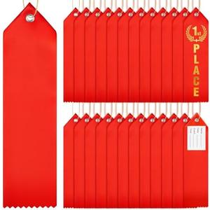 Lyrow 36 Pieces Blank Award Ribbons DIY Medal Prize Ribbons with Attached Card and Rope for Competitions Sports Events 1st, 2nd, 3rd Place(Red)