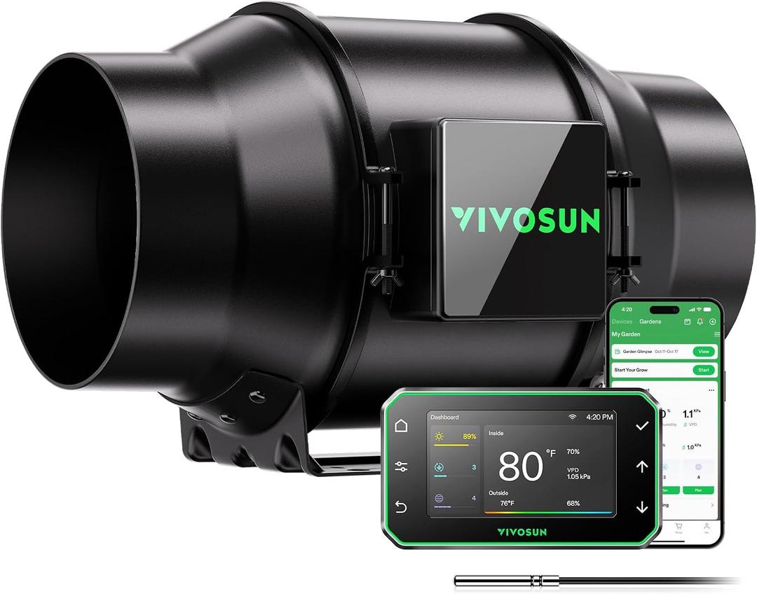 VIVOSUN G6 6" Inline Duct Fan & Temperature Humidity Controller, E42A+ WiFi-App Control AeroZesh Grow Tent Fan& Smart Thermostat, 388 CFM EC Motor Exhaust Fan for Heating Cooling, Greenhouse Accessory, 6" Basic