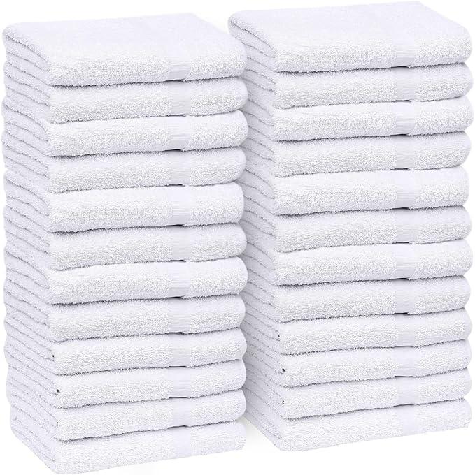 White Hand Towels 24 Pack (15x25 Inches) Cotton Blend Salon Towels Thin, Light Weight, Quick Drying Spa Towels 