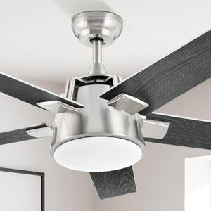 YITAHOME Ceiling Fan with Light and Wall Switch Remote, 52 Inch Modern Black Fan, Quiet Reversible Motor, Dimmable LED 3-Color, Memory Function for Bedroom Living Room
