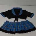 Lidogirl Women Tie-Front Crop Top And Lace Trim Plaid Skirt Set With Stockings XS-2XL (Blue)