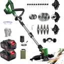 Cordless String Trimmer with 2 Battery & Charger, 4 in 1 Weed Wacker | Foldable & Adjustable Weed Eater with Wheels, Replacement Blades, Accessory Storage Pouch for Garden, Lawn and Yard Care
