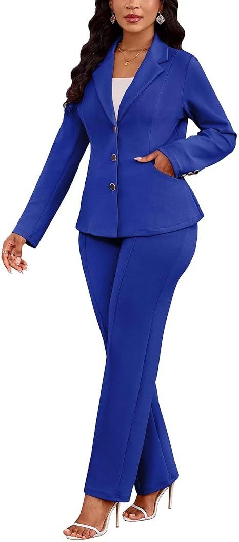 Kafiloe Women Suits 2 Piece Set Long Sleeve Blazer Pants Suit Dressy Business Casual Work Outfits Office, Size: XL