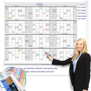 Jumbo Dry Erase Yearly Whiteboard Wall Calendar, 55" x 63", Huge 12 Month Laminated Erasable White Board, Giant Annual Family Schedule Planner, Large Undated Reusable Year Poster