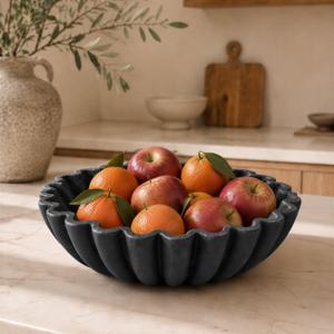 KIBAGA Decorative Marble Fruit Bowl for Your Kitchen Counter or Table Decor, Large
