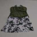Girls Tankini Swimsuits Two Piece Tropical Print Pleated Bathing Suit with Ruffle Drawstring Skirt Swimwear 9-16T (15-16 Years, Green Palm)