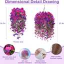 Artificial Hanging Flowers with Basket, 480 Blooms UV Resistant Faux Morning Glory Silk Plants, Fast & Easy Assembly Fake Hanging Baskets for Outdoor Porch Patio Garden Decor, Fuchsia&LightPurple