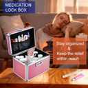 Medicine Lock Box with 3-Digit Combination Lock Pink Lockable Storage Box for Medication, Small Lock Box for Valuables, 10"x7"x9" Locking Medicine Box for Home Travel Dorm