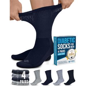 Doctor's Select Diabetic Socks for Men - 4 Pairs Crew Diabetic Neuropathy Socks for Men | Diabetic Socks for Men 9-12 (Large, Dark Navy, Light Grey, Navy, Stone Grey)