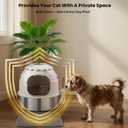 Hidden Litter Box, Stainless Steel Litter Box with Faux Plant Decor, Litter Box Enclosure with Clear Front Door, Includes Scoop & Litter Mat, Odor Control, Easy to Clean (White)