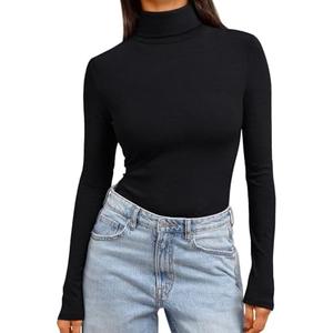 Trendy Queen Women's Turtleneck Long Sleeve Shirts Basic Underwear Tops Winter Clothes 2026, XS